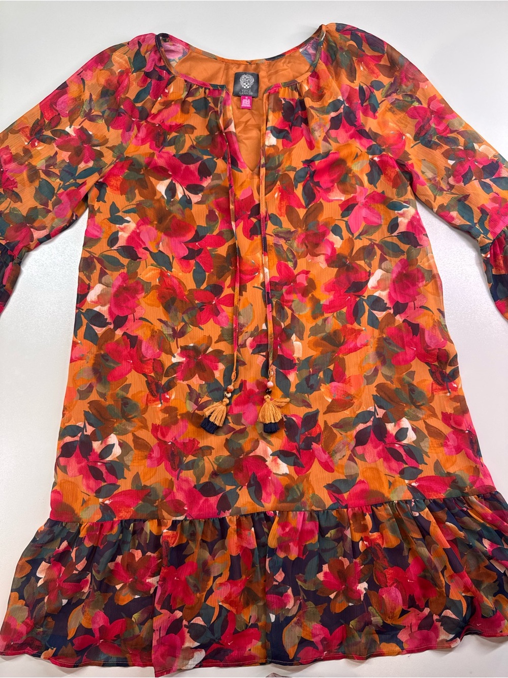 Vince Camuto Girls' Floral Tassel Tunic Dress in Orange and Pink